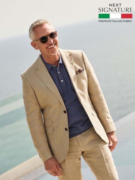 Neutral Slim Fit Signature Leomaster Italian Linen Suit Jacket (491536) | 442 QAR