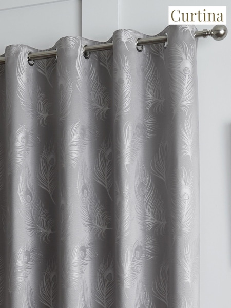 Curtina Grey 100% Cotton Feather Jacquard Lined Eyelet Curtains (491556) | €86 - €145
