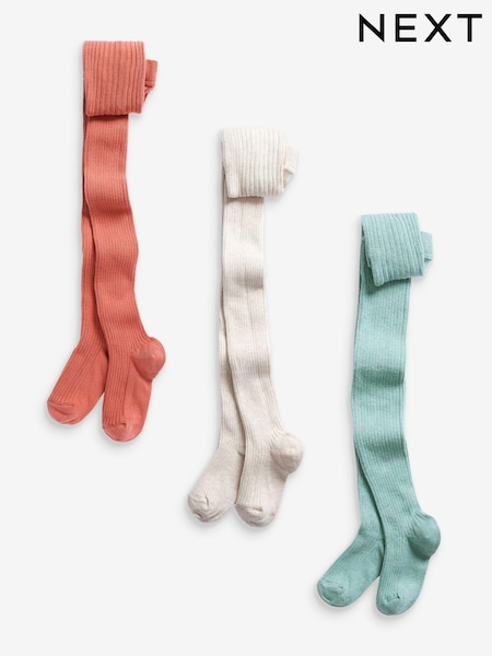 Oatmeal/Sage/Ginger Cotton Rich Rib Tights 3 Pack (492396) | € 8 - € 12