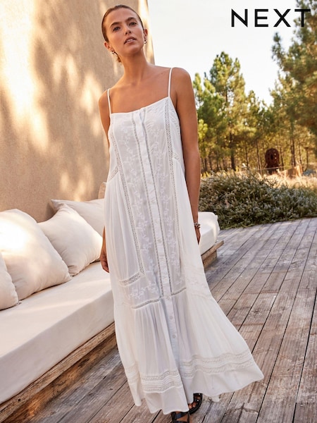 White Embroidered Strappy Maxi Summer Dress (492401) | €23