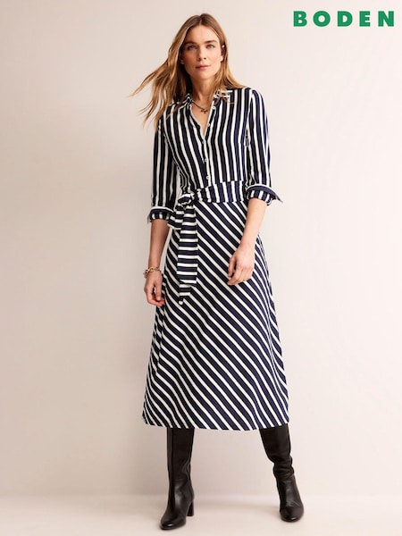Boden Navy Stripe Laura Jersey Midi Shirt Dress (493296) | €57