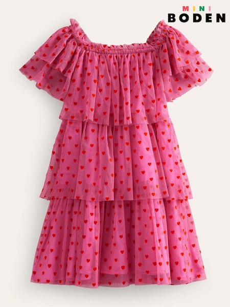 Boden Pink Heart Tiered Tulle Dress (493662) | AED131 - AED142
