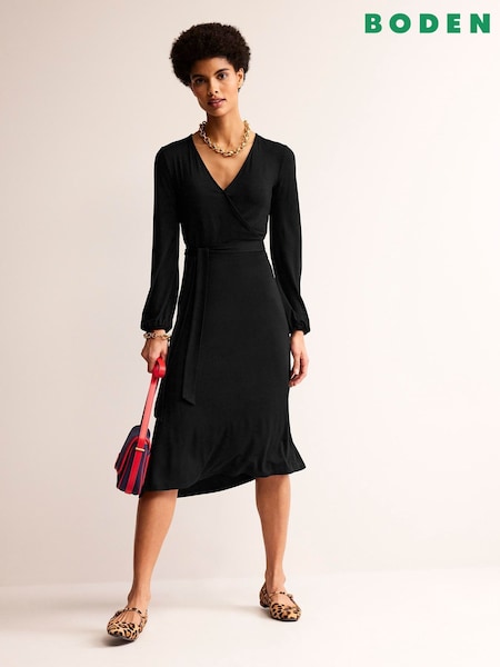 Boden Black Joanna Jersey Midi Wrap Dress (494089) | €57