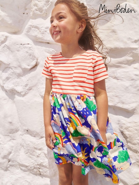 Boden Blue 100% Cotton Hotchpotch Rainbow Weather Jersey Dress (494403) | €18 - €21