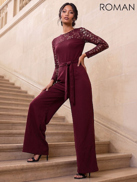 Rouge - Combinaison Roman Petite en dentelle contrastée extensible