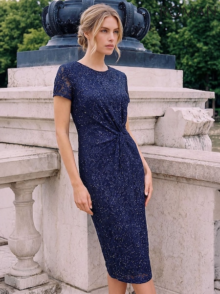 Blue - Roman Lace Twist Stretch Dress
