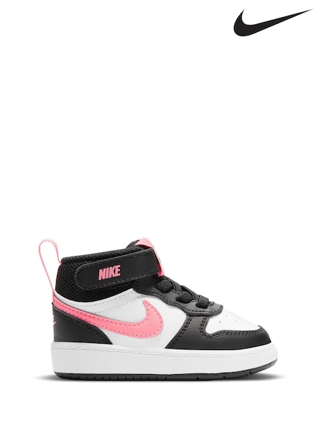 Nike White/Black/Pink Toddler Court Borough Mid Trainers (497159) | €54