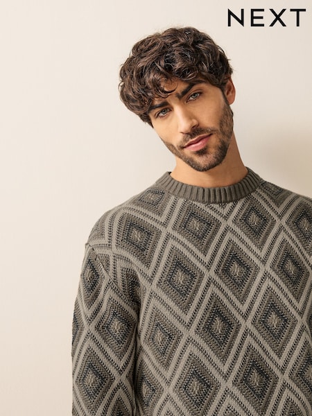 Коричневий - Relaxed Fit Cotton Rich Geometric Pattern Crew Jumper (498261) | 1 559 грн