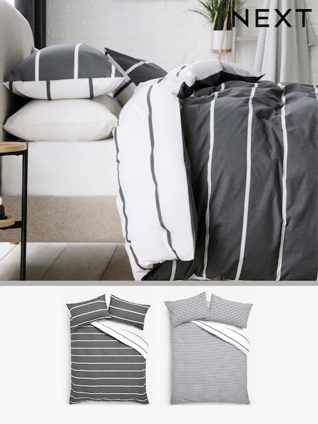 2 Pack Grey Stripe Reversible Duvet Cover and Pillowcase Set (498276) | €30 - €66