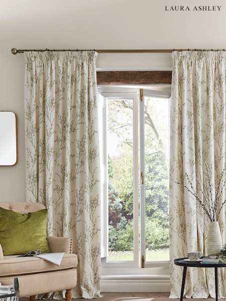 Laura Ashley Hedgerow Green 100% Cotton Pussy Willow Lined Pencil Pleat Curtains (498525) | €46 - €172