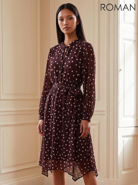 Қоңыр - Roman Petite Spot Print Midi Dress