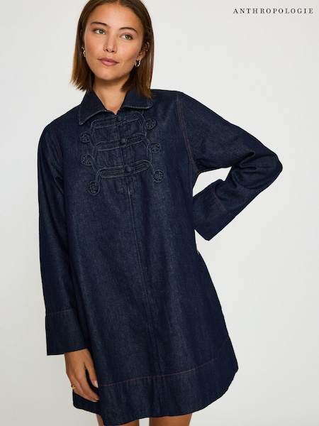 Azul - Anthropologie Frog-button Cotton Denim Mini Dress