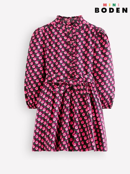 Navy Blue Pansy Floral - Boden Maude Ruffle Shirt Dress