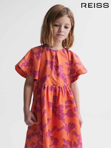 Reiss Orange Print Jeanie Print Midi Dress (4BX621) | 603 QAR