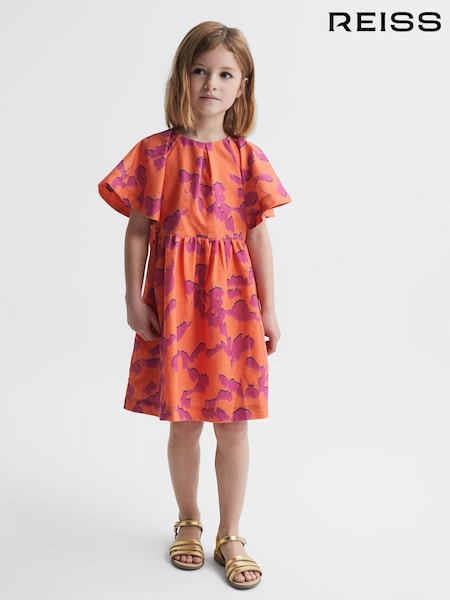Reiss Orange Print Jeanie Print Midi Dress (4BX997) | € 122