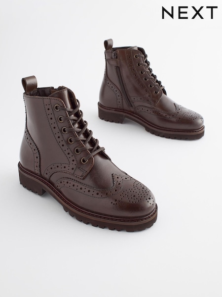 Chocolate Brown Brogue Lace-Up Boots (500219) | €8 - €10