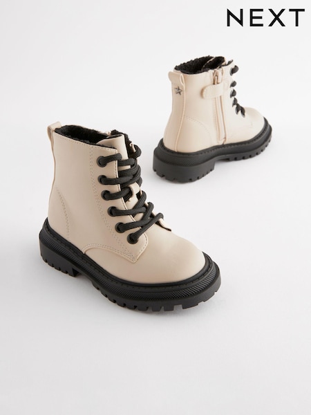 Neutral White Wide Fit (G) Chunky Lace-Up Ankle Boots (500887) | AED66 - AED76