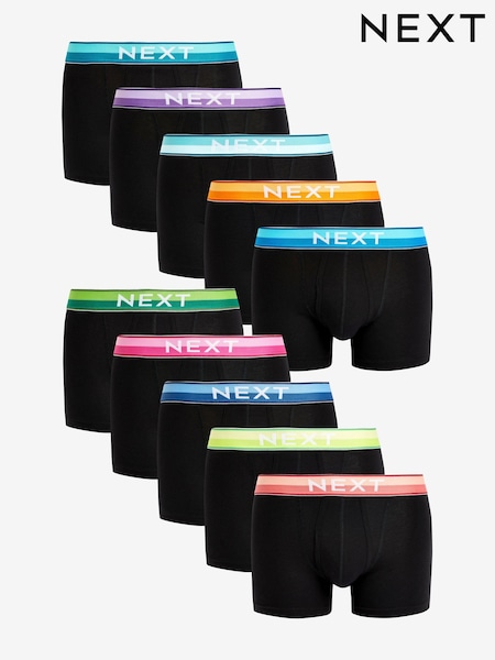 Black Bright Colour Waistband 10 pack Waistband A-Front Boxers (500910) | AED100