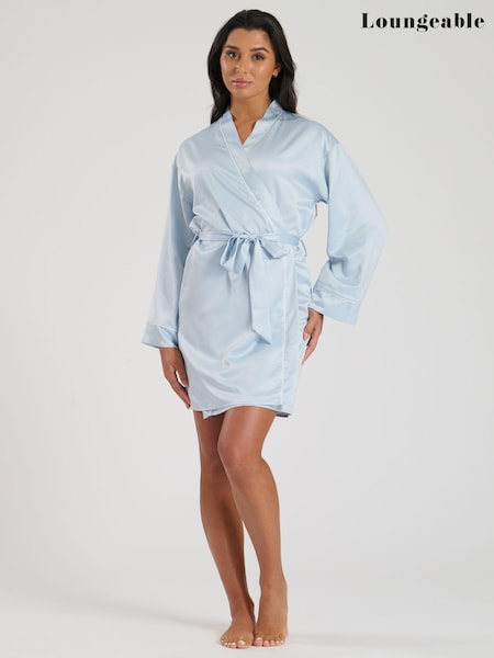 Loungeable Blue Bridesmaid Embroidered Satin Robe (501054) | AED81