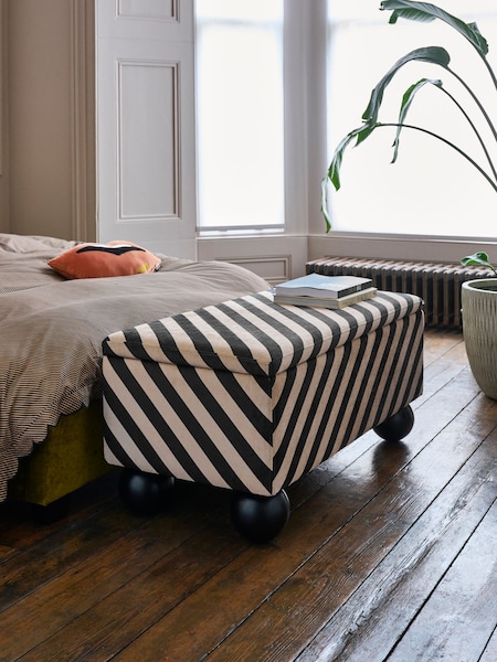 Rockett St George Studio Stripe Velvet Sand and Black The Balls Storage Ottoman Bench (501118) | €442