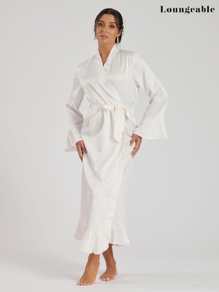 Loungeable White Diamante Bride Maxi Satin Frill Robe (501151) | € 22