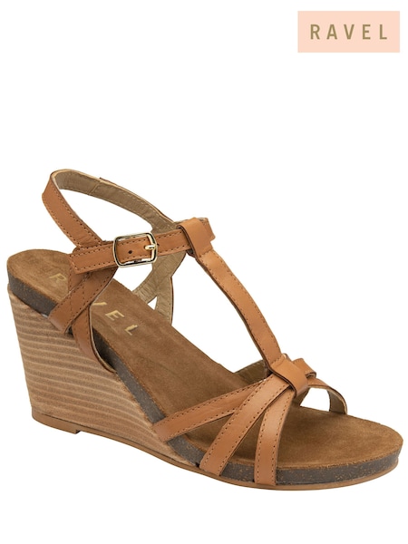 Ravel Brown Leather Wedge Sandals With Strappy Upper (501676) | AED204