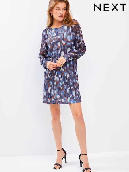 Navy Animal Print Long Cuff Sleeve Mini Dress (501944) | €21