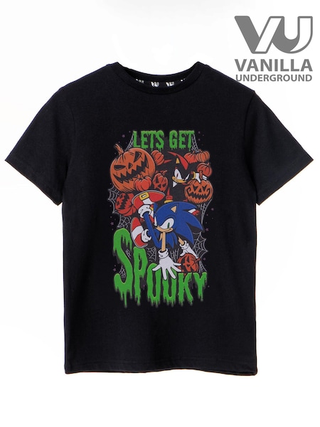 Vanilla Underground Black Sonic the Hedgehog Let's Get Spooky Big Boys Short Sleeved Halloween 100% Cotton T-Shirt (502013) | €19
