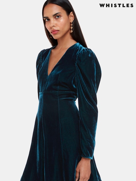 Whistles Blue Charley Velvet Flippy Dress (502056) | €58