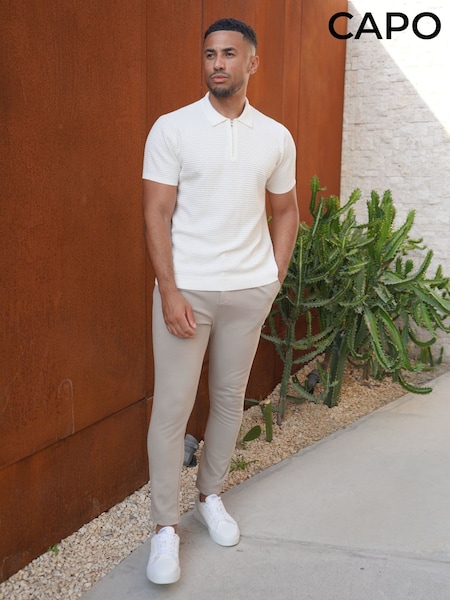 Cream - Regular Capo Interlock Smart Trousers Oatmeal
