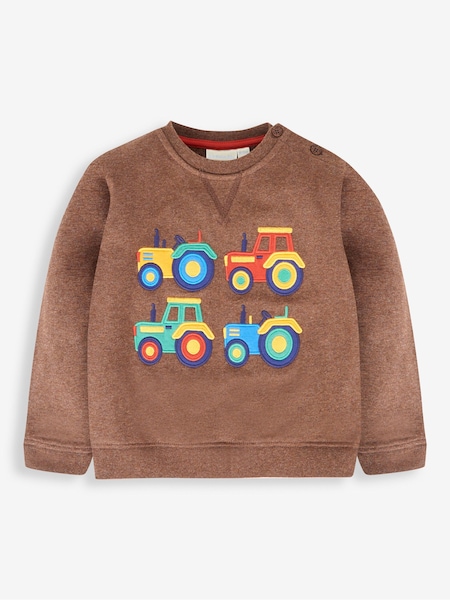 JoJo Maman Bébé Marl Brown Tractor Tractor Appliqué Sweatshirt (502102) | €38