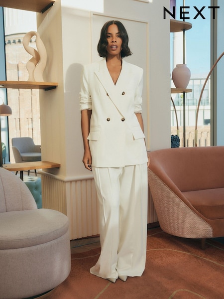 Ecru Rochelle Humes Pleated Wide Leg Trousers (502407) | €25