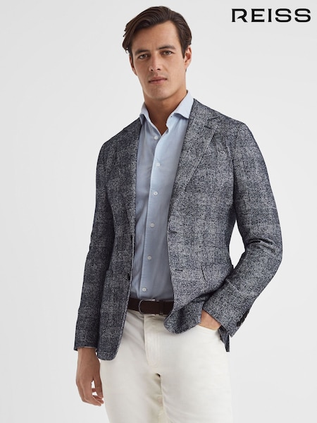 Reiss Navy Lindhurst Slim Fit Single Breasted Check Blazer (502434) | AED2,362