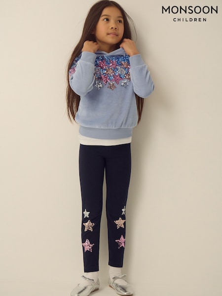 أزرق - Monsoon Star Sequin Hoodie & Leggings Set