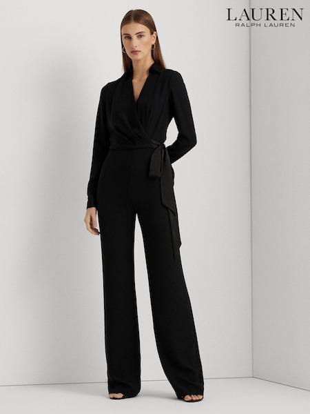 Lauren Ralph Lauren Surplice Georgette Wide Leg Black Jumpsuit (502649) | €191