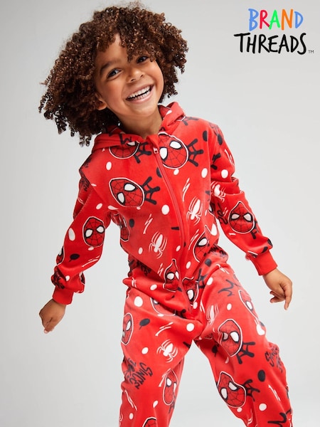 Rood - Brand Threads Spiderman Fleece All-in-one