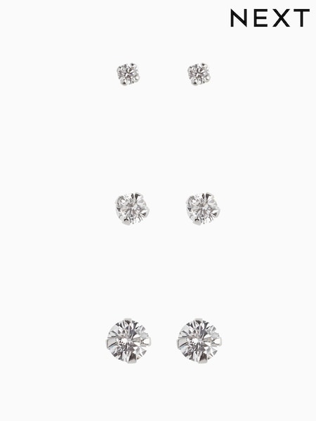 כסף סטרלינג - Crystal Stud Earrings 3 Pack (502808) | ‏47‏₪