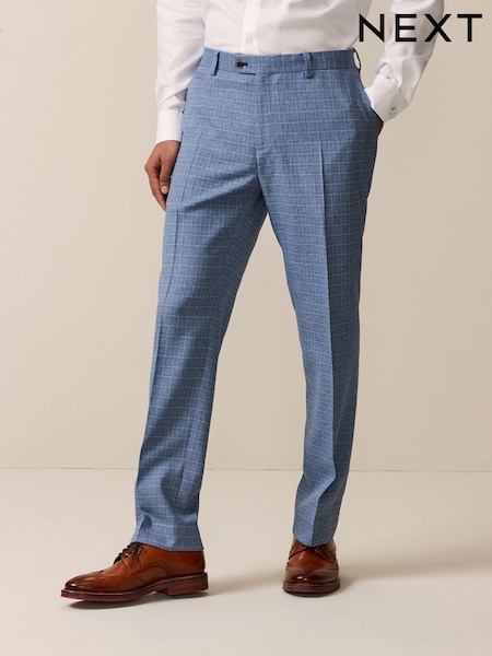Light Blue Tailored Fit Check Suit Trousers (502818) | € 13