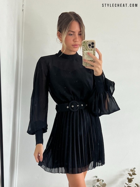 Черный - Style Cheat Mia High Neck Pleated Mini Dress (503033) | €20
