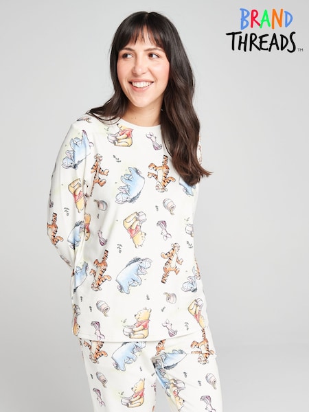 Cream - Brand Threads Winnie The Pooh Fleece Twosie Pyjamas Set