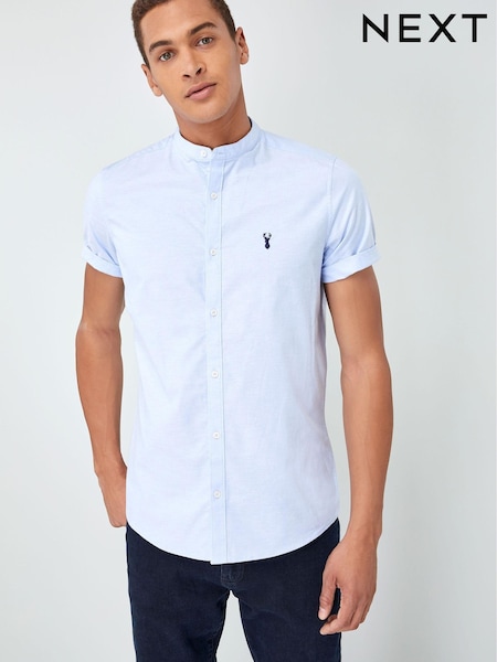 modra - Stretch Oxford Short Sleeve Shirt With Grandad Collar (503562) | € 11