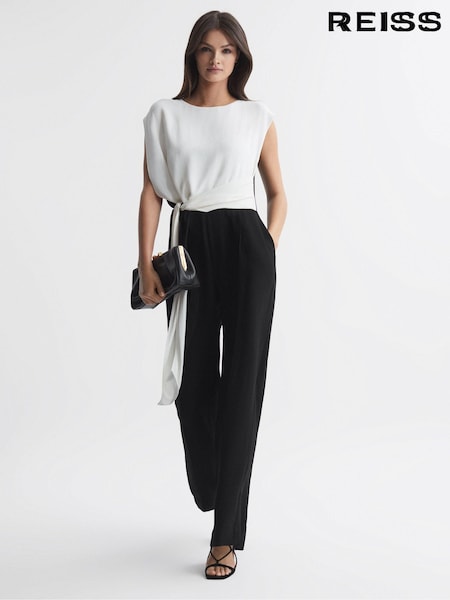 Reiss Black/Cream Alba Fitted Colourblock Wide Leg Jumpsuit (503891) | 1,749 QAR