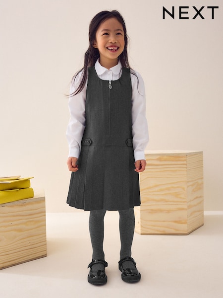 رمادي - Embroidered Zip Front Pinafore School Dress (3-14yrs) (503933) | ‏5 ر.ع.‏ - ‏7 ر.ع.‏