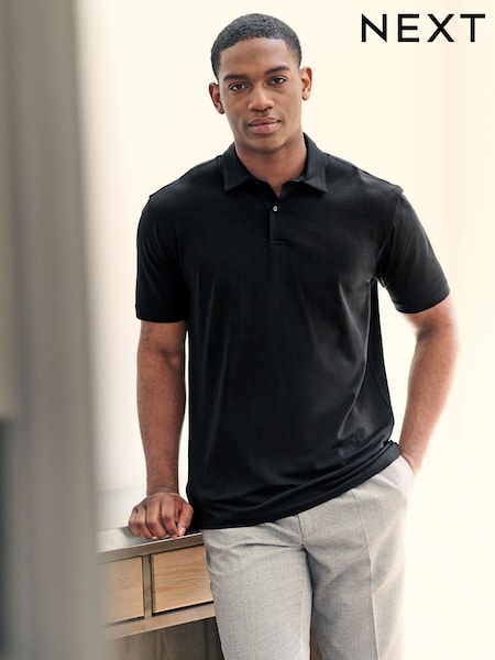 Black Regular Fit Short Sleeve Jersey Polo Shirts 3 Pack (504469) | AED175