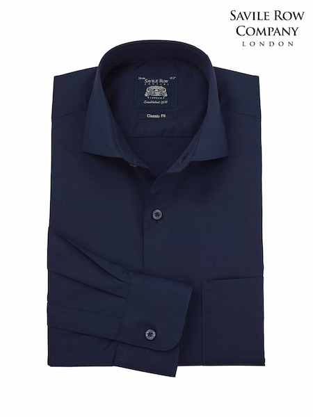 Blue - Regular Savile Row Company Classic Fit Cotton Twill Single Cuff Formal Shirt