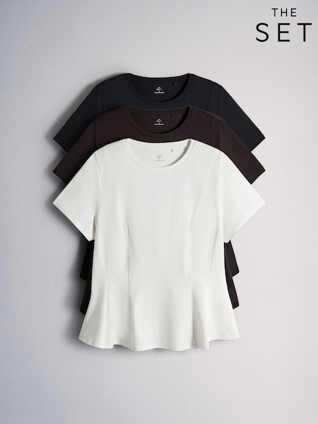 Black/Brown/White - The Set 3 Pack Peplum T-shirts