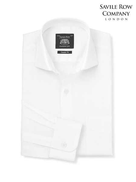 White - Regular Savile Row Company Classic Fit Cotton Twill Single Cuff Formal Shirt