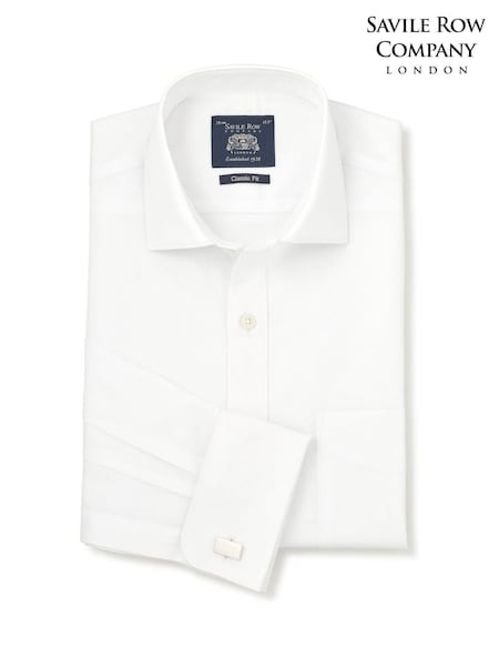 Alb - Regular Savile Row Company Classic Fit Cotton Dobby Paisley Double Cuff Formal Shirt
