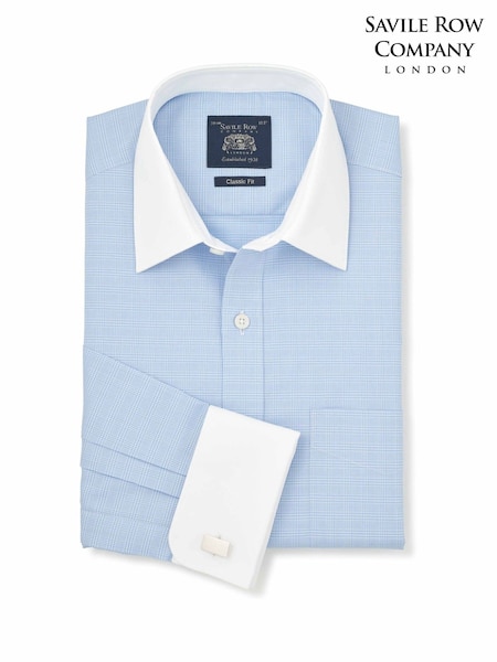 Синий - Regular Savile Row Company Prince Of Wales Check Classic Fit Cotton Twill Double Cuff Winchester Shirt
