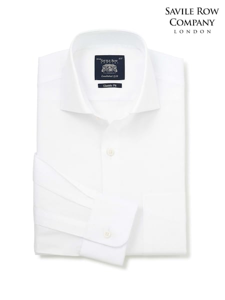 White - Regular Savile Row Company Classic Fit Cotton Dobby Single Cuff Formal Shirt